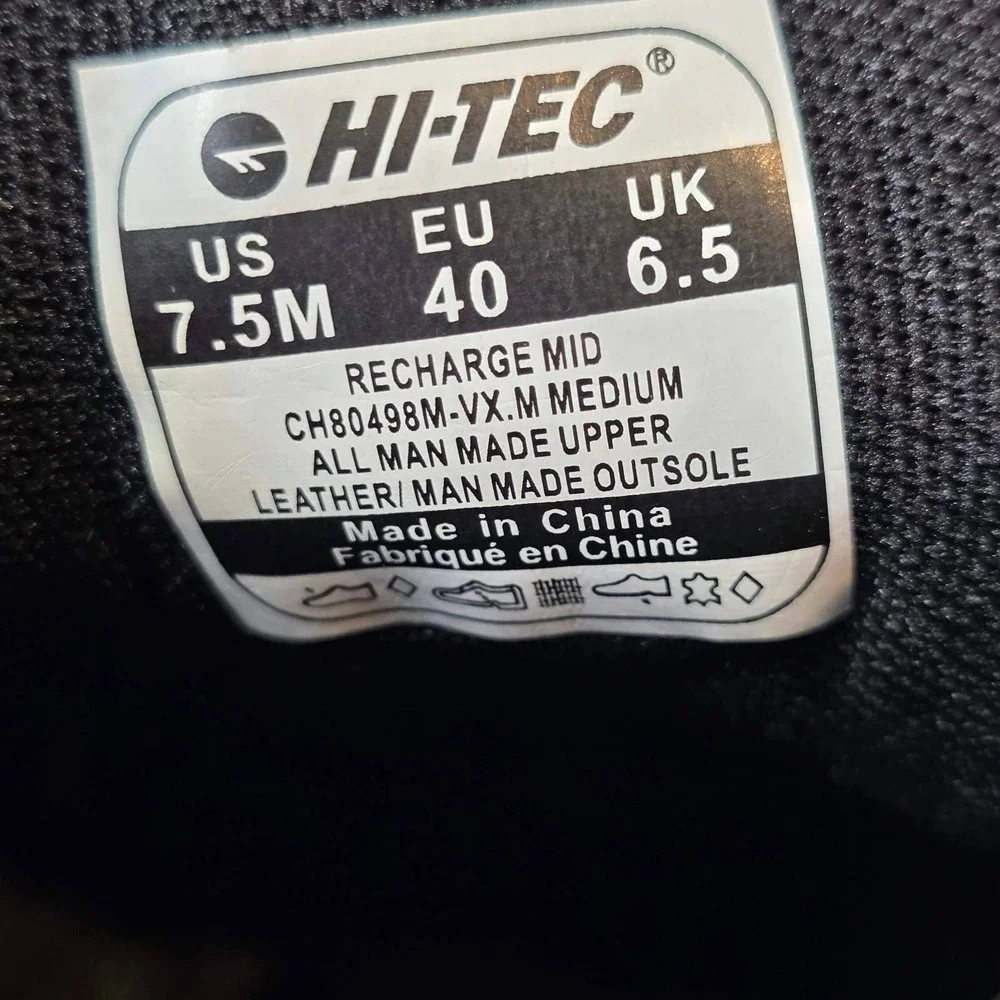 Hi-Tec Recharge Mid Men's Hiking Boots Gray Black Casual Shoes Size 7.5 M